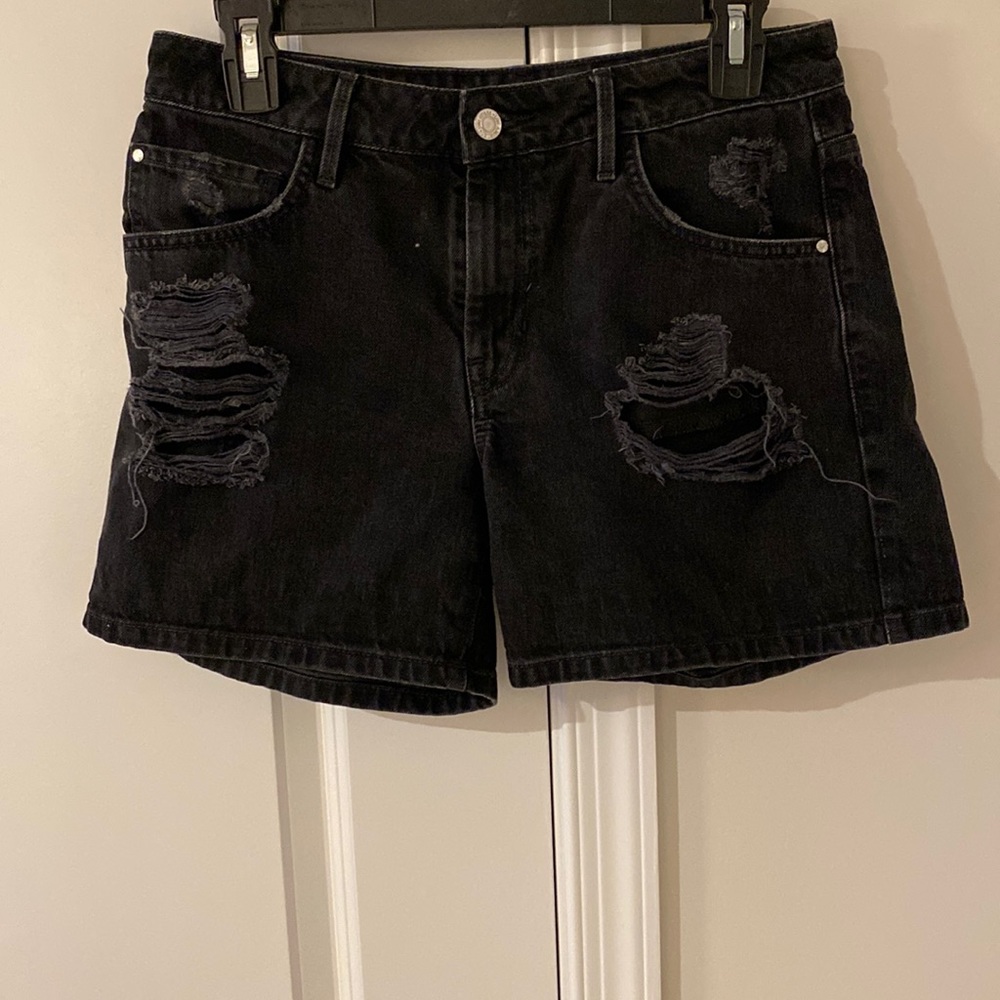 Black ripped jean shorts